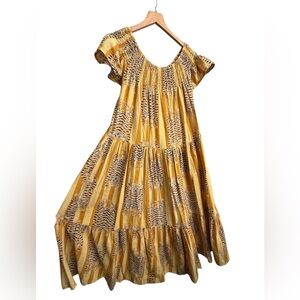 Guadalupe Design Tiger Print Tiered Maxi Dress Smocked Boho Medium
